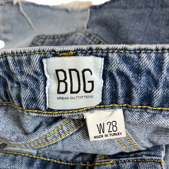 BDG URBAN OUTFITTERS Patchwork Cut Off Raw Hem Jean Shorts Blue Denim sz 28 x 2 - Picture 15 of 16